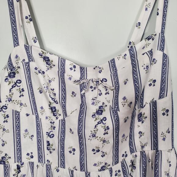 Reformation Maegan Linen Floral Midi Sundress Smocked Blue White Plus Size 18 - Picture 6 of 11